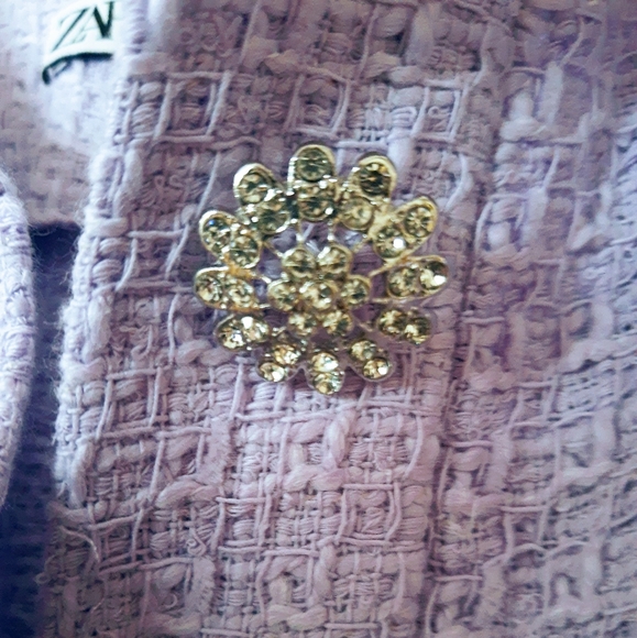 New-Zara long button up lilac Cotton Tweed Weave Large Crystal Buttons Dress - Picture 5 of 12